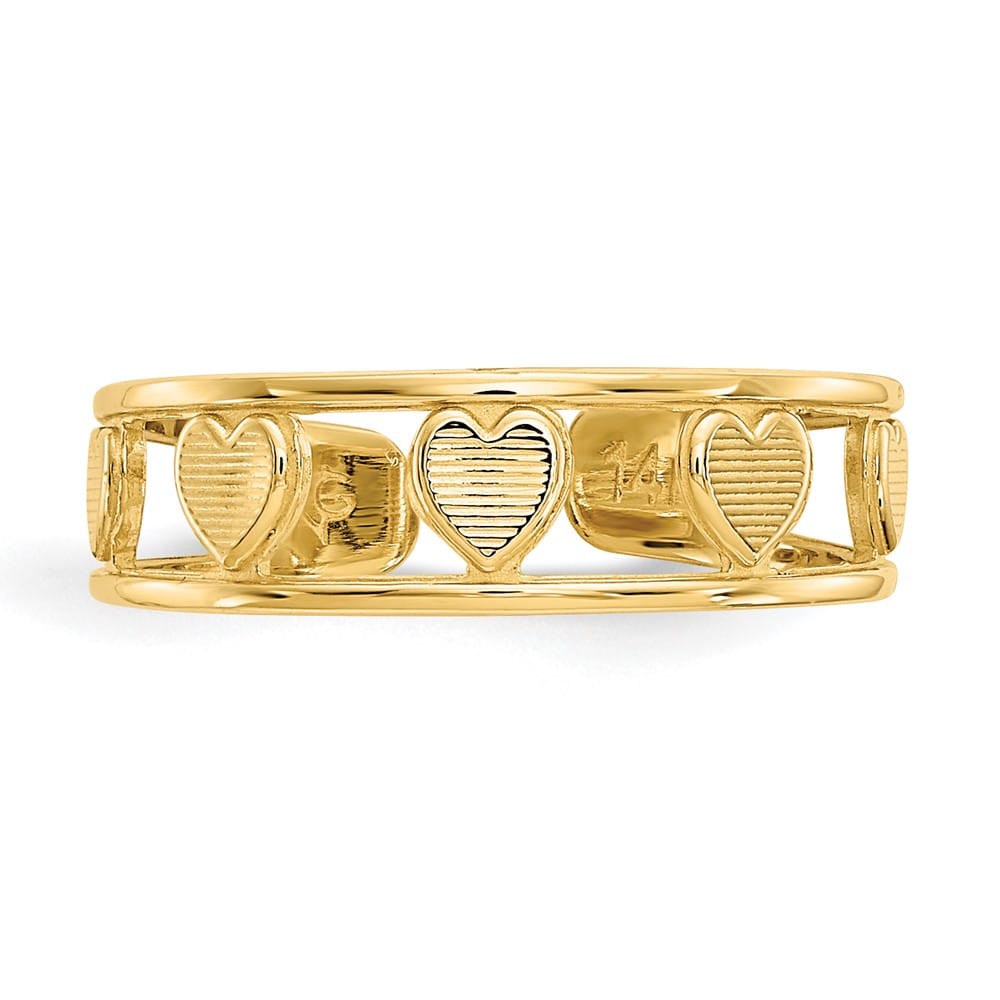 14k Yellow Gold Hearts Toe Ring