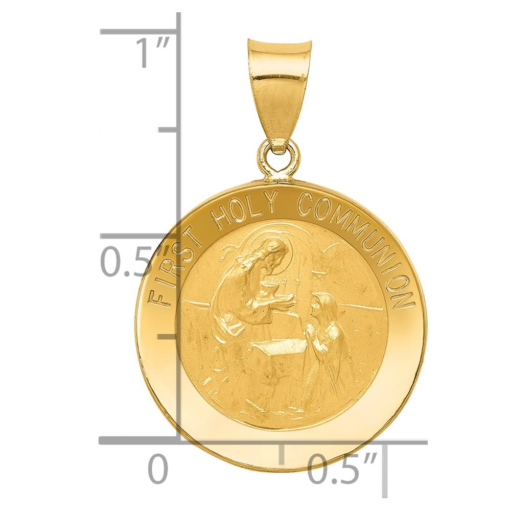 14K Yellow Gold Hollow First Holy Communion Round Medal