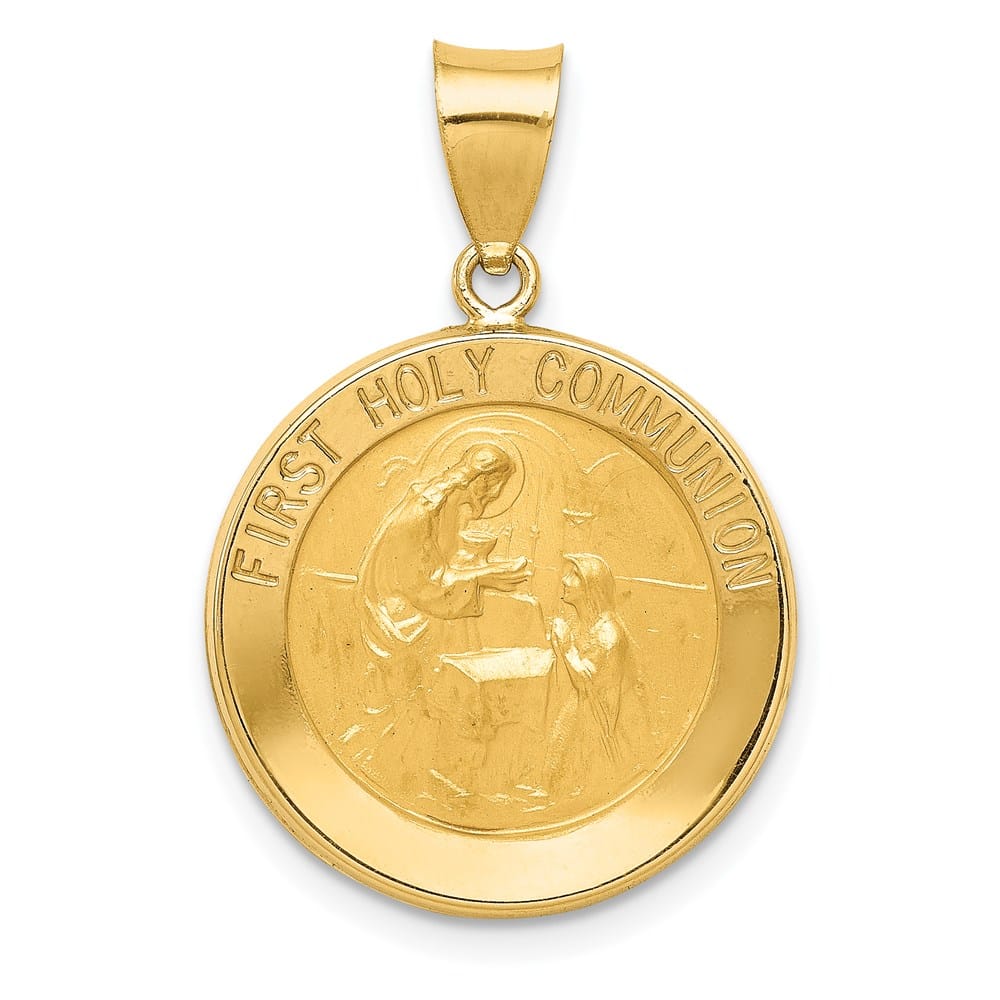 14K Yellow Gold Hollow First Holy Communion Round Medal