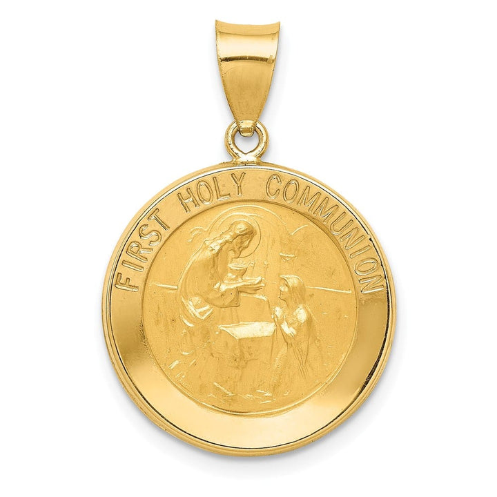 14K Yellow Gold Hollow First Holy Communion Round Medal