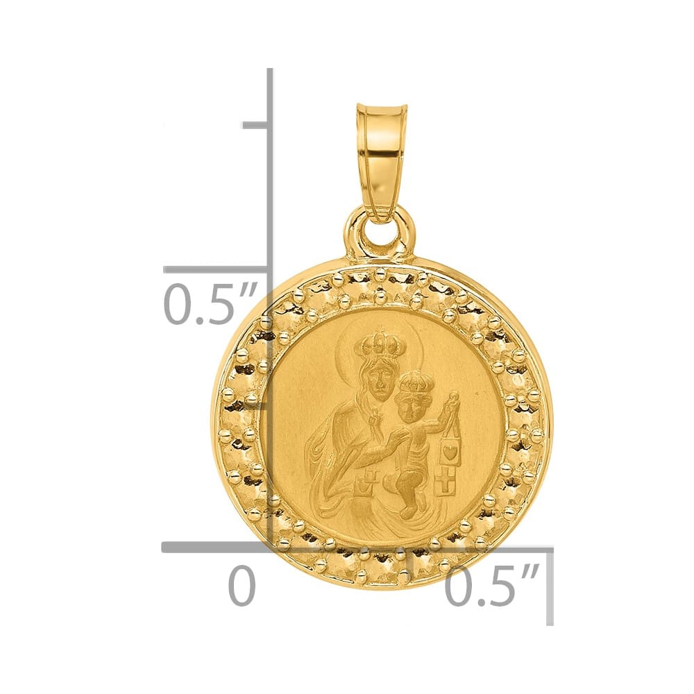 14K Yellow Gold Hollow Our Lady of Mt. Carmel Round Medal