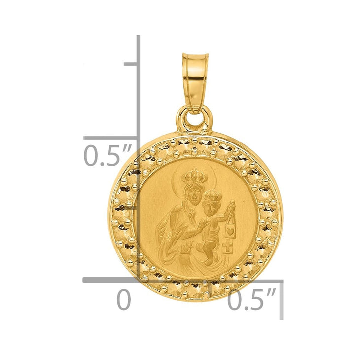 14K Yellow Gold Hollow Our Lady of Mt. Carmel Round Medal