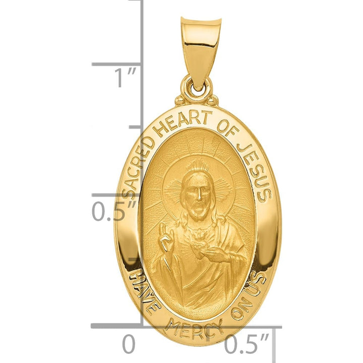 14K Yellow Gold Hollow Sacred Heart of Jesus Oval Medal