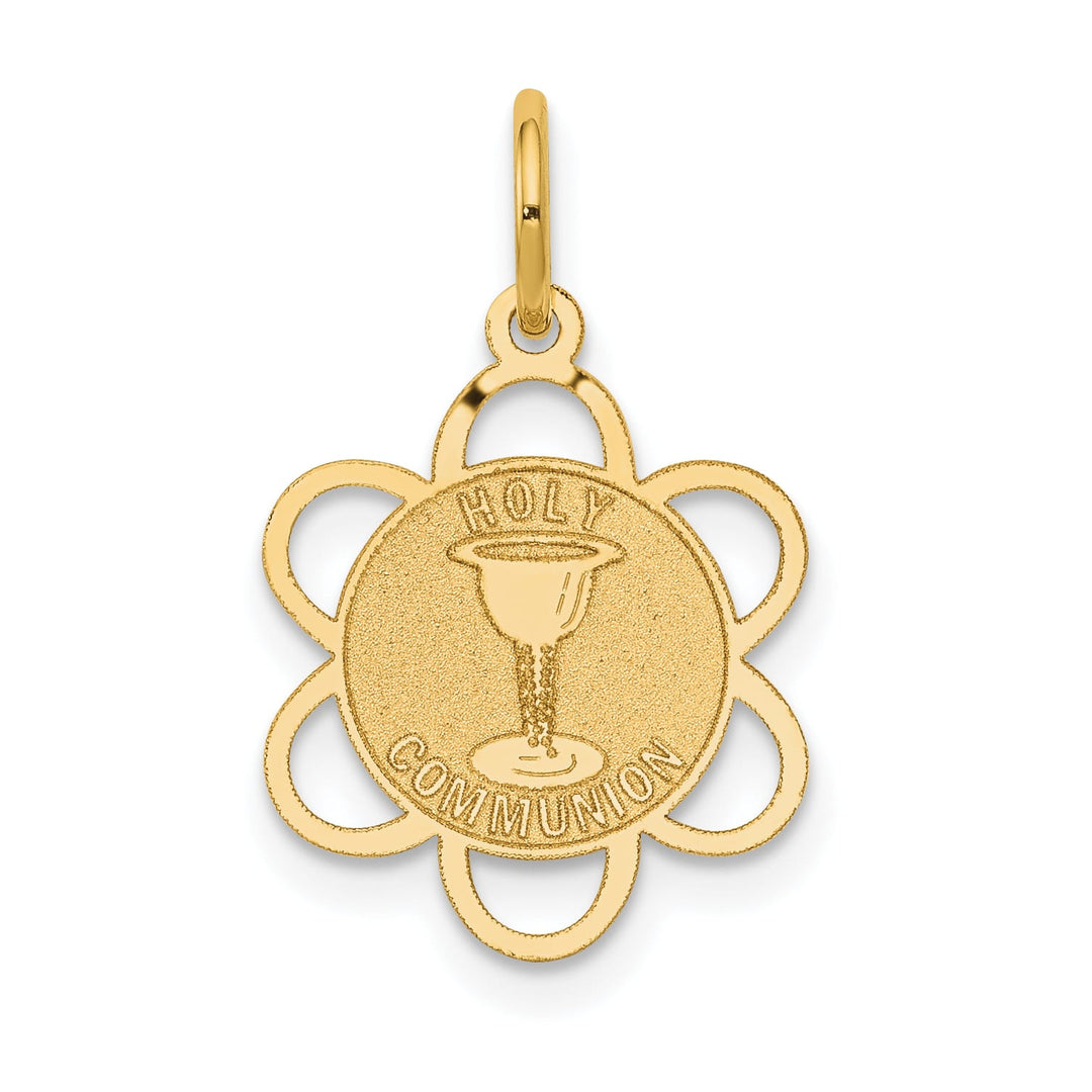 14K Yellow Gold Holy Communion Scalloped Edge Round Disc Charm