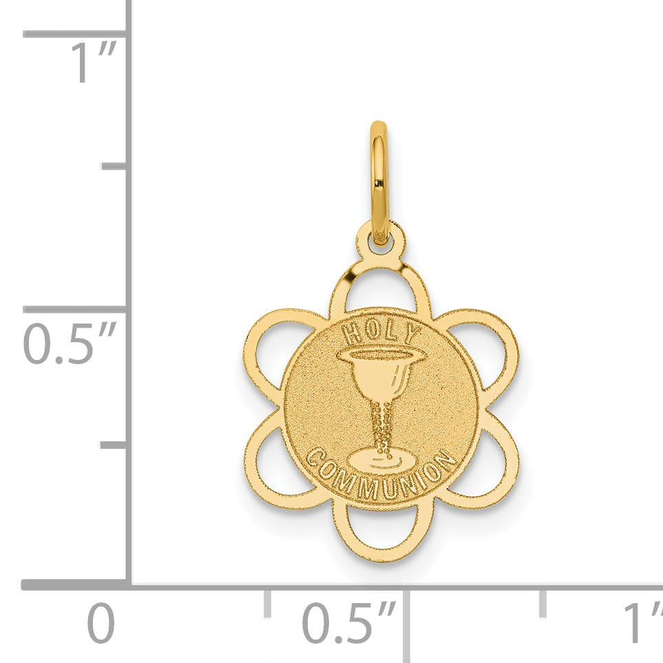 14K Yellow Gold Holy Communion Scalloped Edge Round Disc Charm
