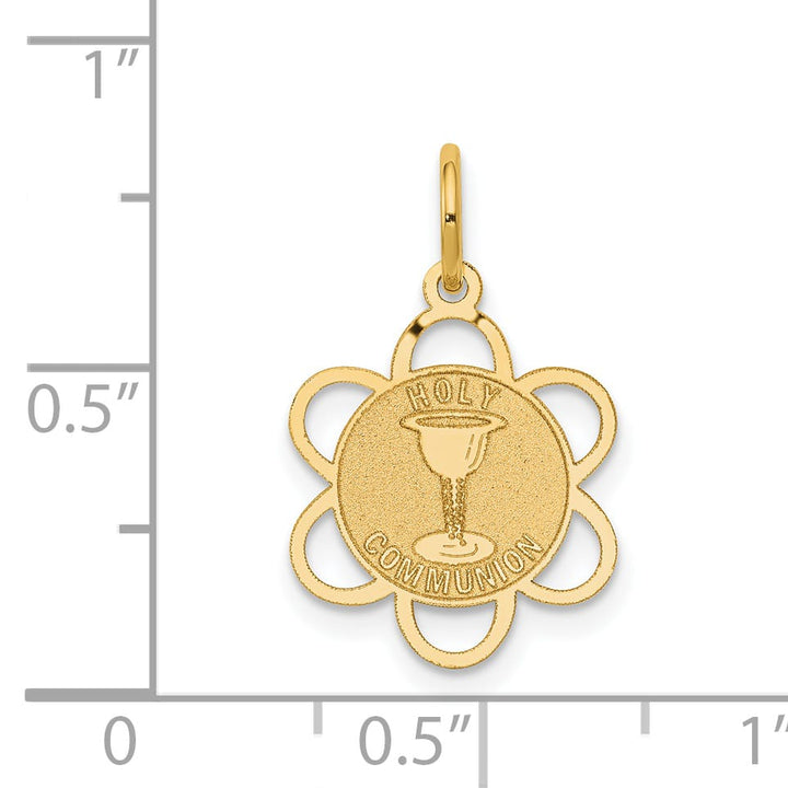 14K Yellow Gold Holy Communion Scalloped Edge Round Disc Charm