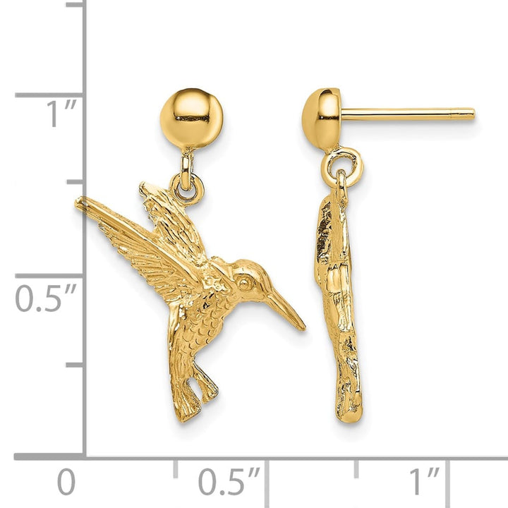 14K Yellow Gold Hummingbird Post Dangle Earrings, view 4 of 4