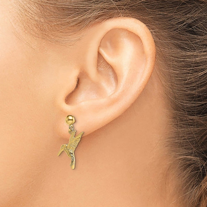 14K Yellow Gold Hummingbird Post Dangle Earrings, view 3 of 4