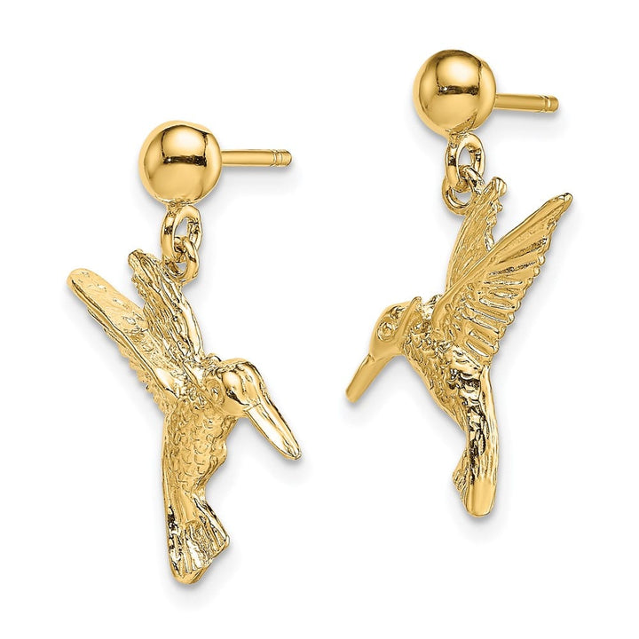 14K Yellow Gold Hummingbird Post Dangle Earrings, view 2 of 4