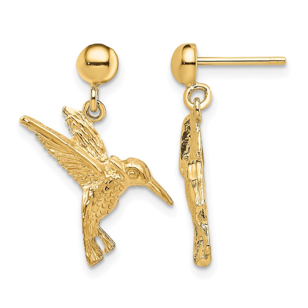 14K Yellow Gold Hummingbird Post Dangle Earrings, view 1 of 4