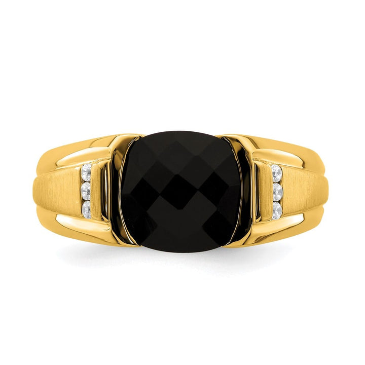 14k Yellow Gold IB Goodman 10 mm Cushion Onyx Diamond Men's Ring Stock Size 10 Ring Are Refundable