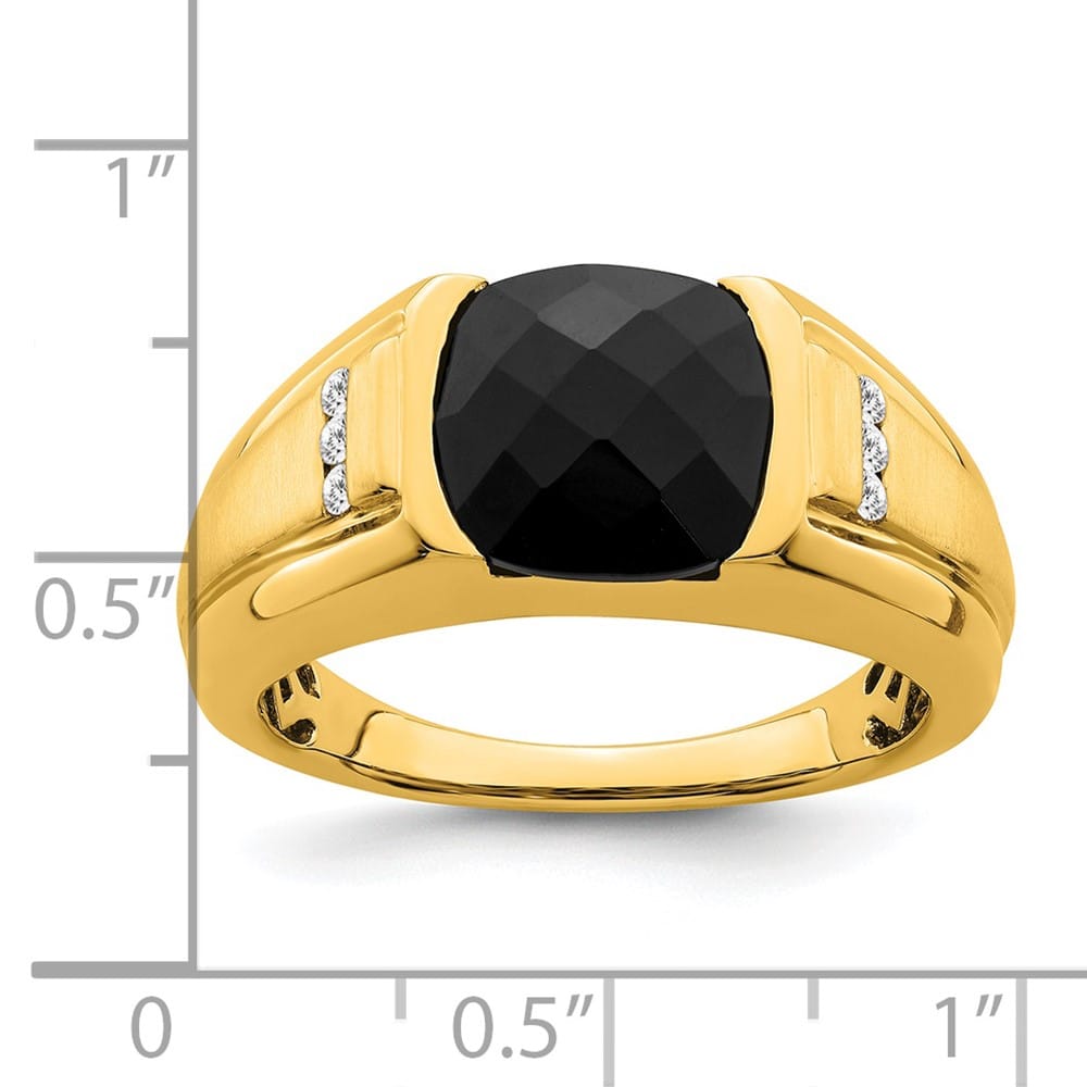 14k Yellow Gold IB Goodman 10 mm Cushion Onyx Diamond Men's Ring Stock Size 10 Ring Are Refundable