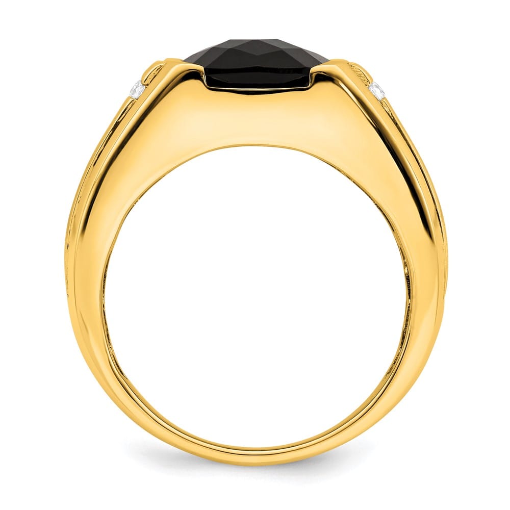 14k Yellow Gold IB Goodman 10 mm Cushion Onyx Diamond Men's Ring Stock Size 10 Ring Are Refundable