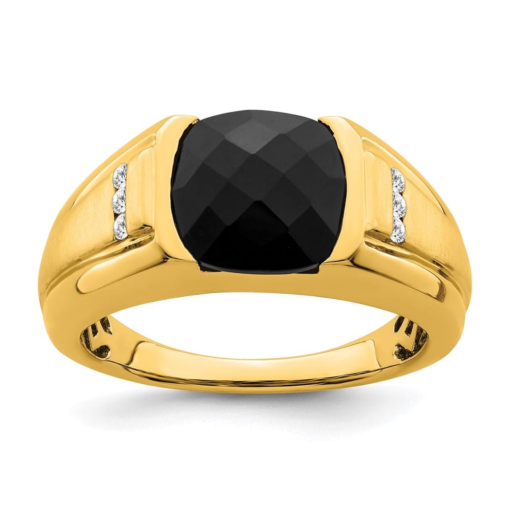 14k Yellow Gold IB Goodman 10 mm Cushion Onyx Diamond Men's Ring Stock Size 10 Ring Are Refundable