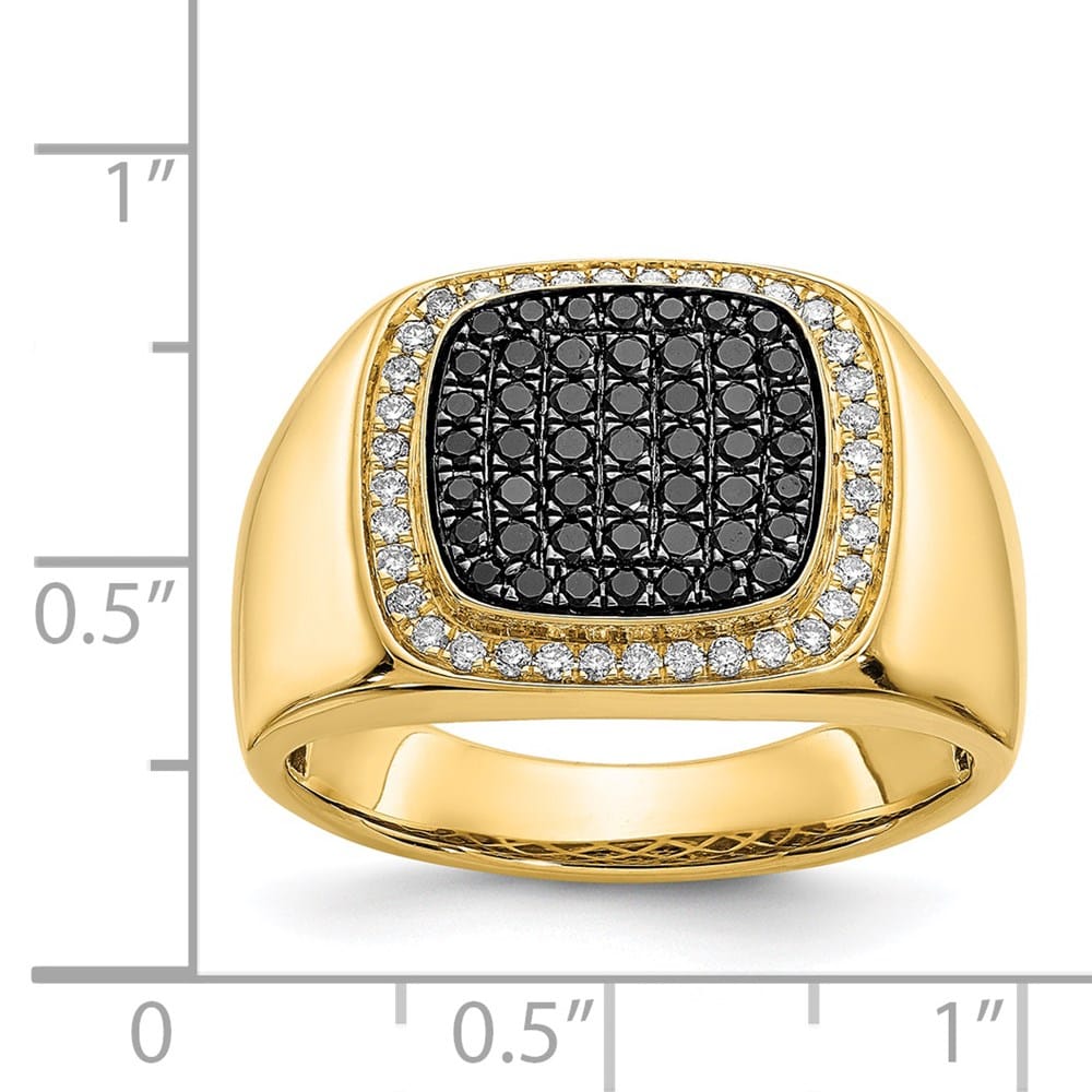 14k Yellow Gold IB Goodman Black and White Diamond Cluster Men's Ring