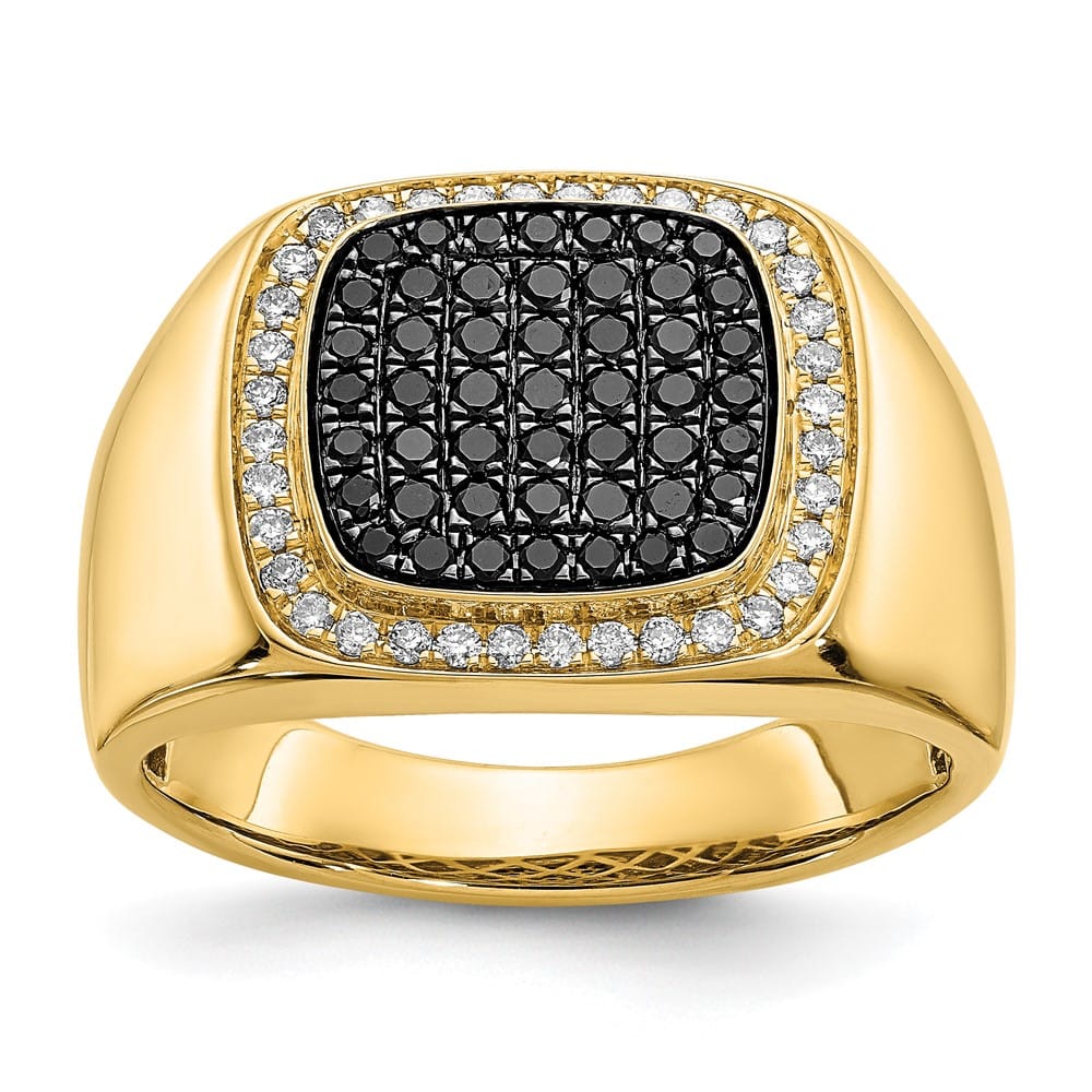 14k Yellow Gold IB Goodman Black and White Diamond Cluster Men's Ring