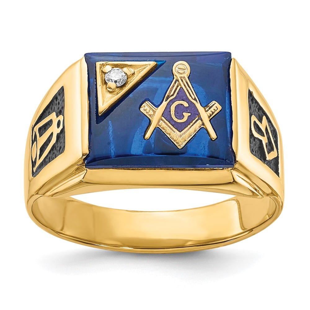 14k Yellow Gold IB Goodman Black Enameled Men's Masonic Ring