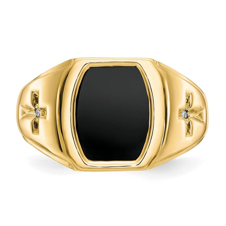 14k Yellow Gold IB Goodman Cushion Onyx and .01 Carat Men's Ring