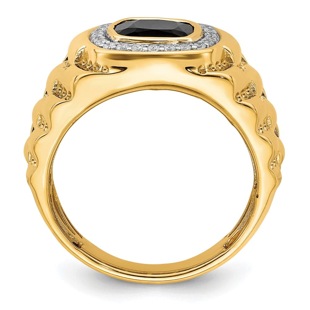 14k Yellow Gold IB Goodman Cushion Onyx and Diamond Halo Men's Ring Stock Size 10 Ring Are Refundable