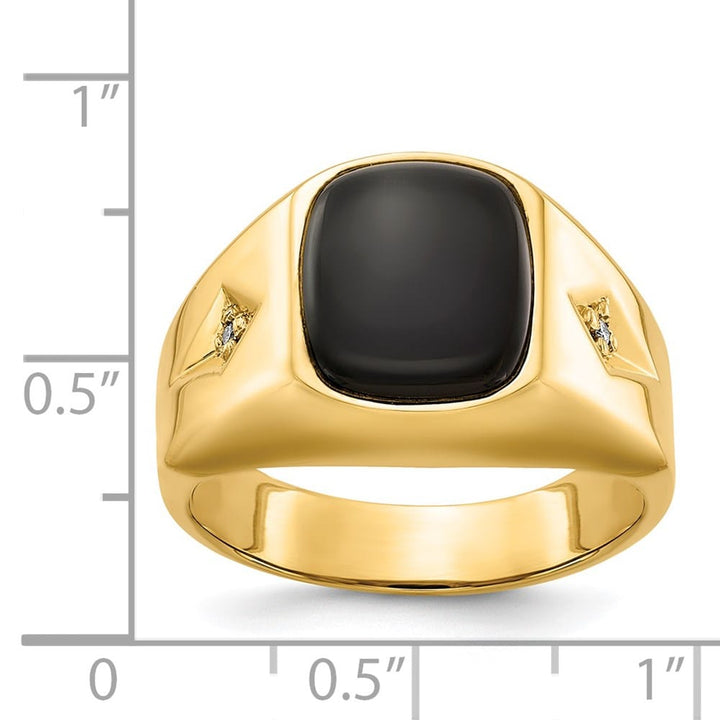 14k Yellow Gold IB Goodman Cushion Onyx Diamond Men's Ring