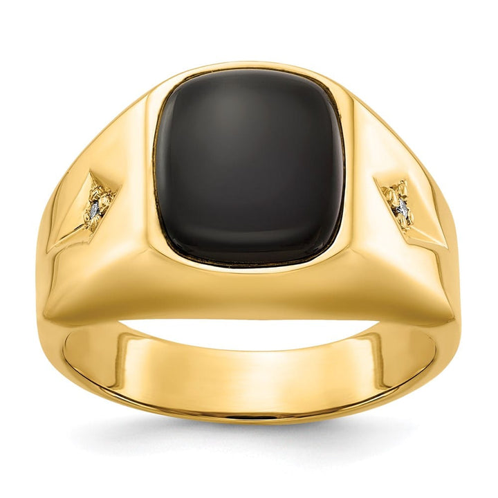 14k Yellow Gold IB Goodman Cushion Onyx Diamond Men's Ring