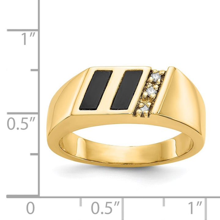 14k Yellow Gold IB Goodman Diagonal Onyx and I1 Diamond Men's Ring