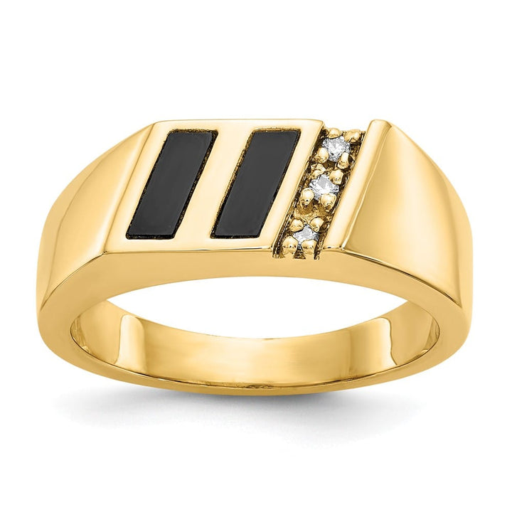 14k Yellow Gold IB Goodman Diagonal Onyx and I1 Diamond Men's Ring