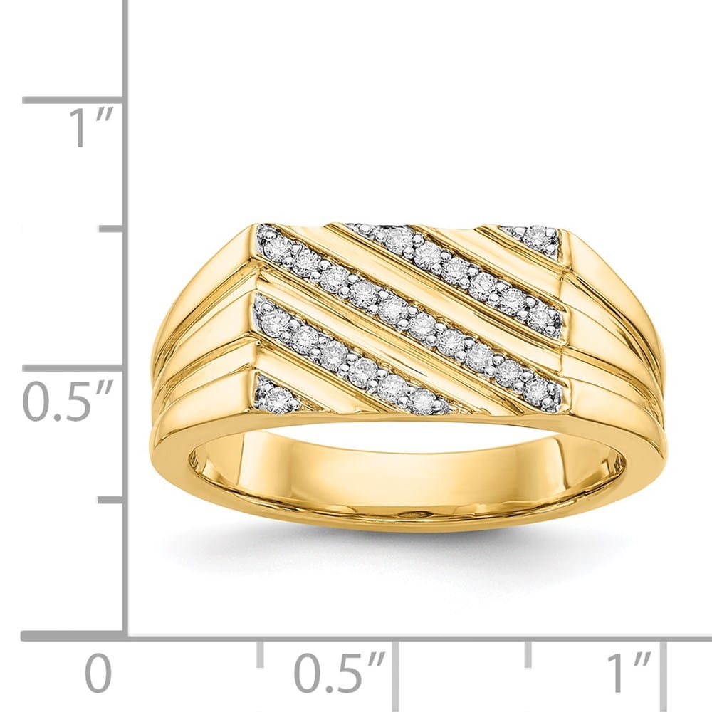 14k Yellow Gold IB Goodman Diamond Diagonal Stripe Men's Ring