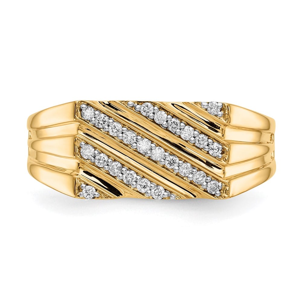 14k Yellow Gold IB Goodman Diamond Diagonal Stripe Men's Ring
