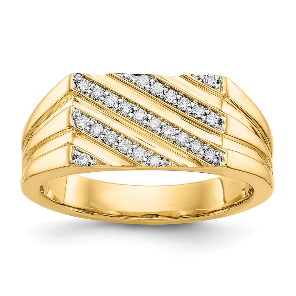 14k Yellow Gold IB Goodman Diamond Diagonal Stripe Men's Ring
