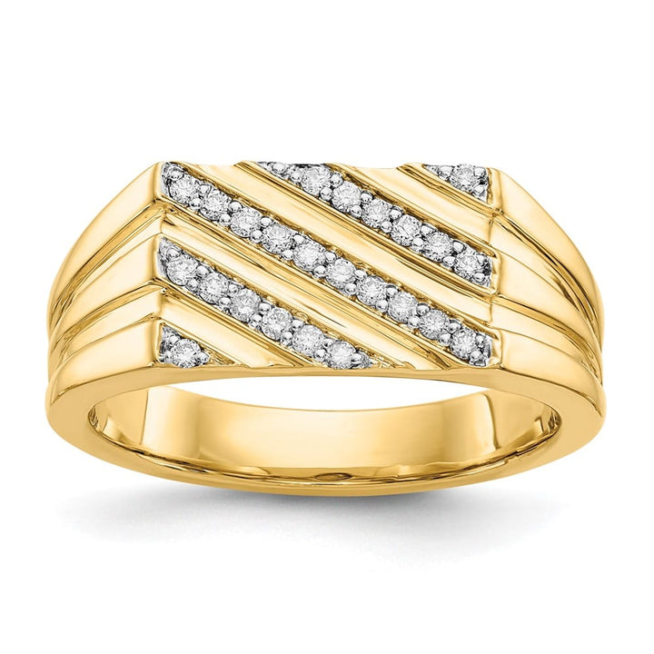 14k Yellow Gold IB Goodman Diamond Diagonal Stripe Men's Ring