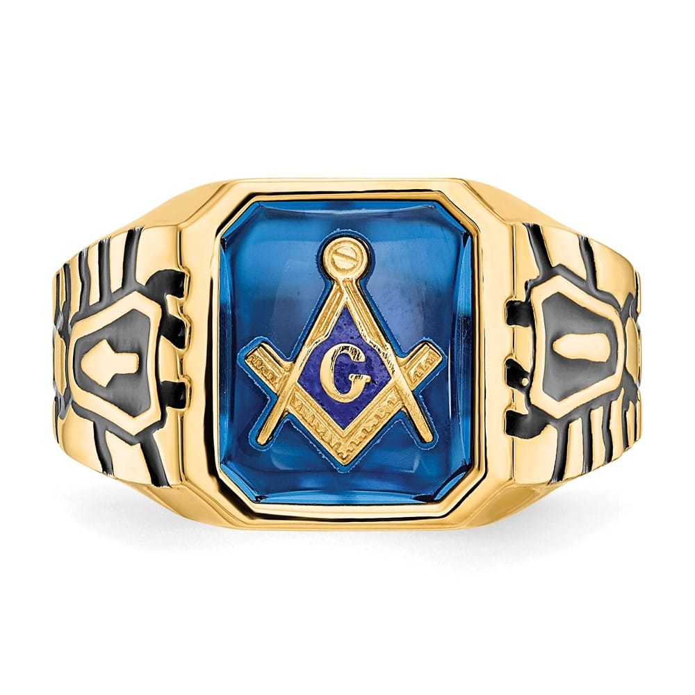 14k Yellow Gold IB Goodman Grooved Men's Masonic Ring