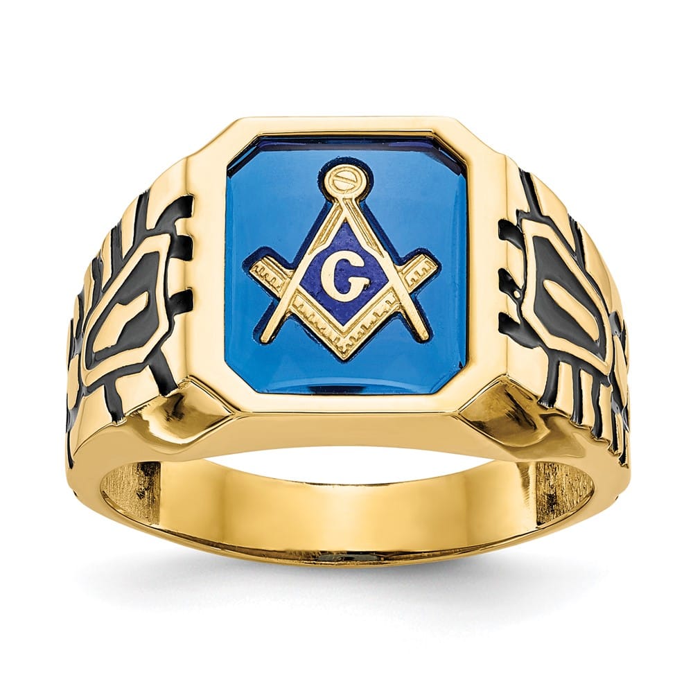14k Yellow Gold IB Goodman Grooved Men's Masonic Ring