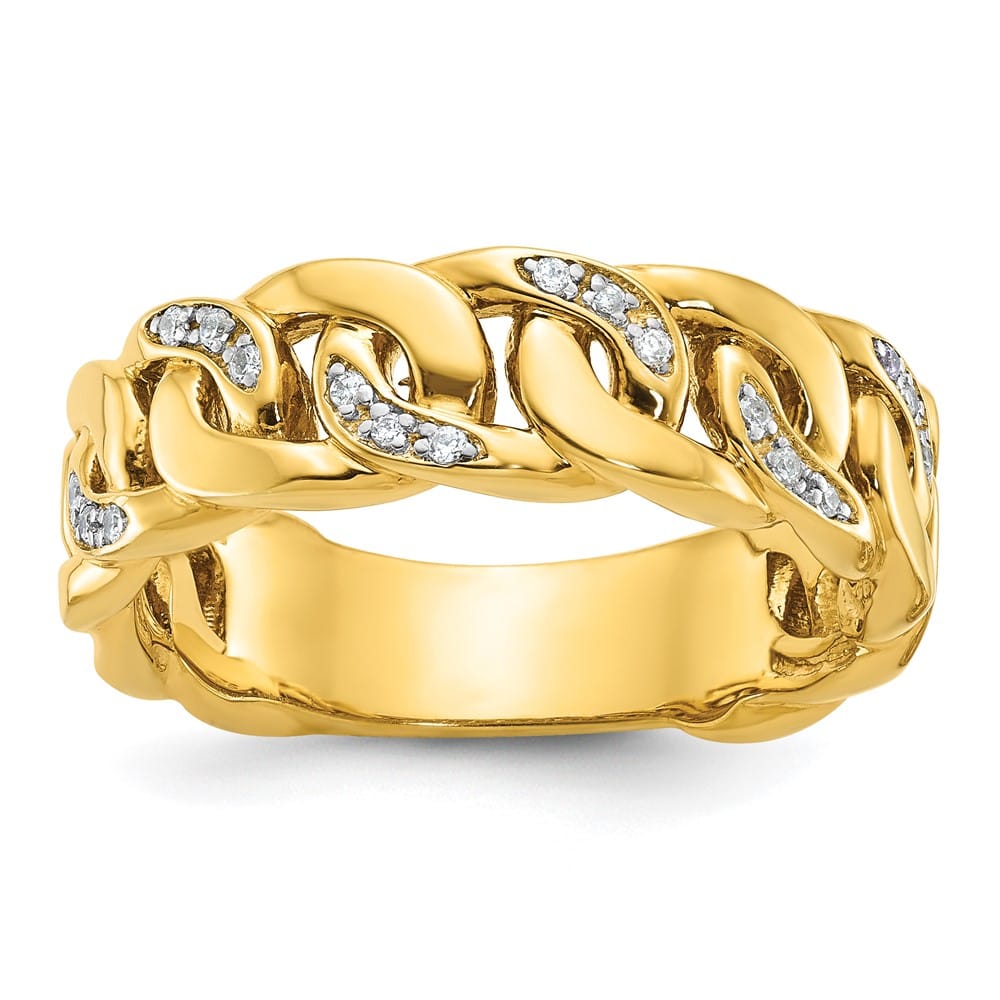 14k Yellow Gold IB Goodman Link Design 1/8 Carat Diamond Men's Ring