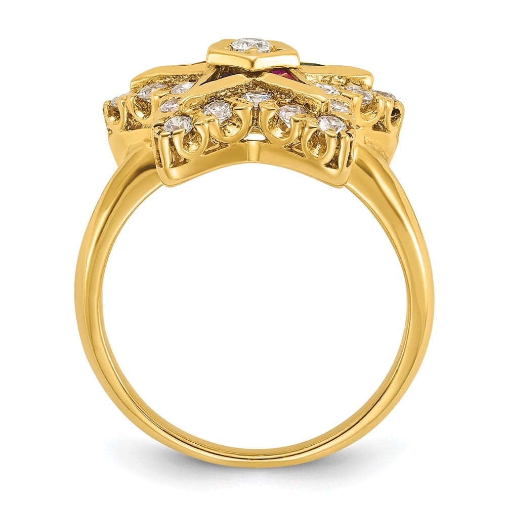 14k Yellow Gold IB Goodman Multi-Color CZ and I1 Eastern Star Ring