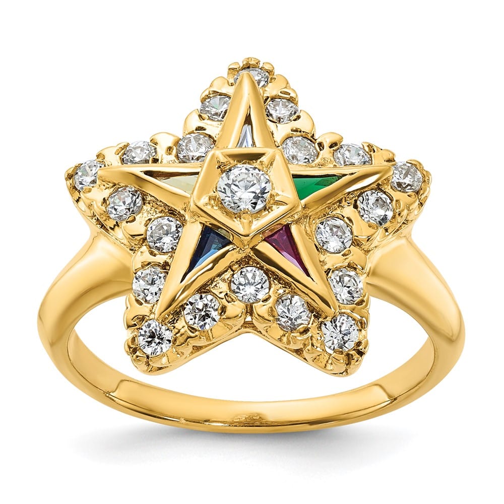 14k Yellow Gold IB Goodman Multi-Color CZ and I1 Eastern Star Ring
