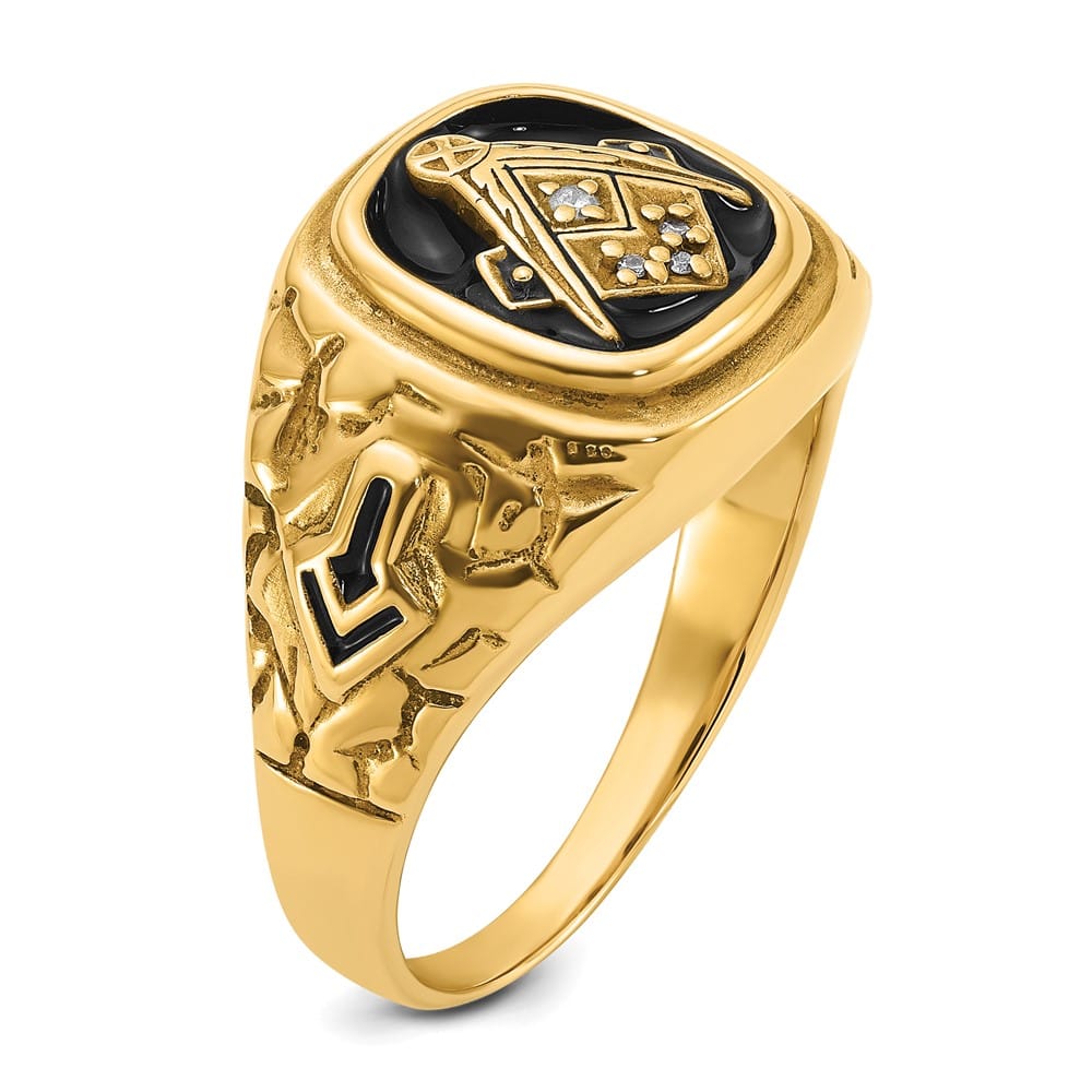 14k Yellow Gold IB Goodman Nugget Texture SI2/SI3 Quality Masonic Ring