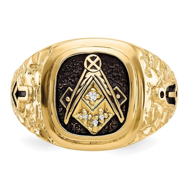 14k Yellow Gold IB Goodman Nugget Texture SI2/SI3 Quality Masonic Ring