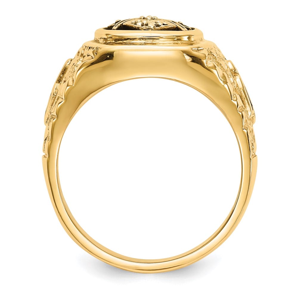 14k Yellow Gold IB Goodman Nugget Texture SI2/SI3 Quality Masonic Ring