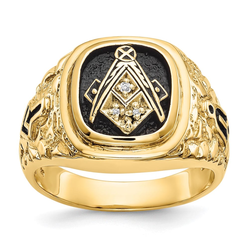 14k Yellow Gold IB Goodman Nugget Texture SI2/SI3 Quality Masonic Ring