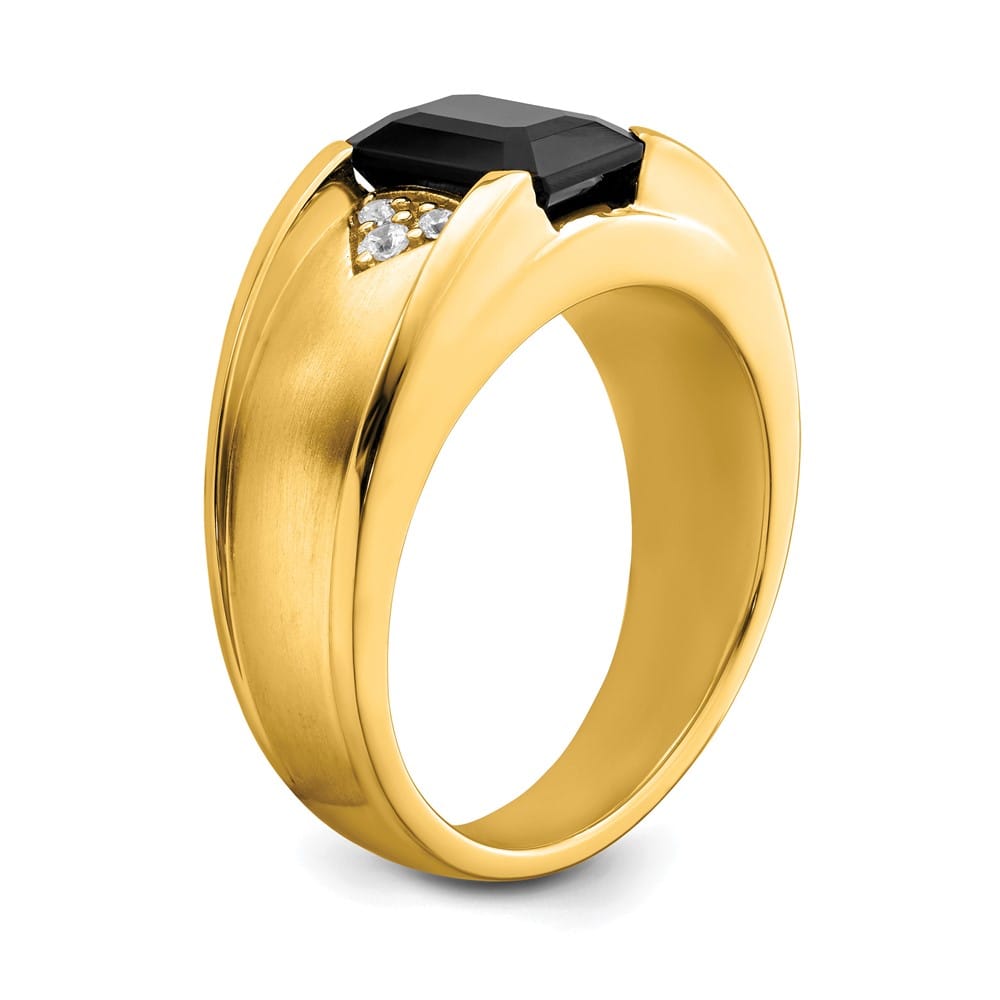 14k Yellow Gold IB Goodman Onyx and 1/10 Carat Diamond Men's Ring Stock Size 10 Ring Are Refundable