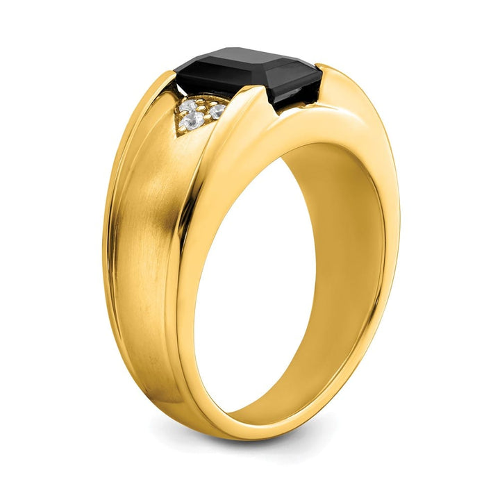 14k Yellow Gold IB Goodman Onyx and 1/10 Carat Diamond Men's Ring Stock Size 10 Ring Are Refundable