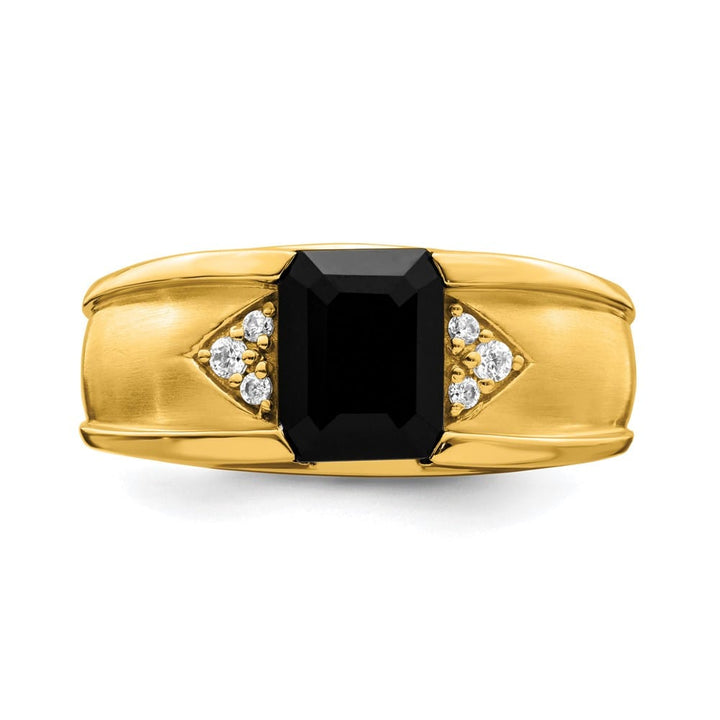 14k Yellow Gold IB Goodman Onyx and 1/10 Carat Diamond Men's Ring Stock Size 10 Ring Are Refundable