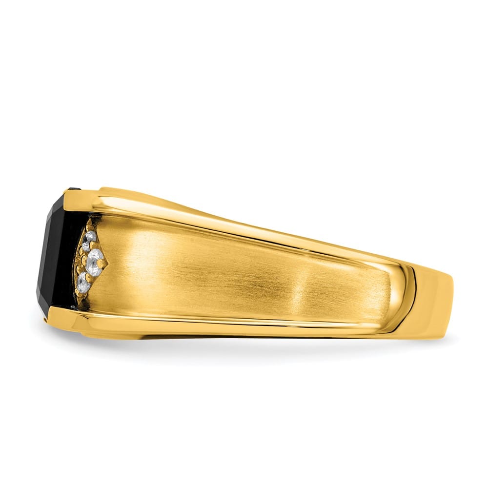 14k Yellow Gold IB Goodman Onyx and 1/10 Carat Diamond Men's Ring Stock Size 10 Ring Are Refundable