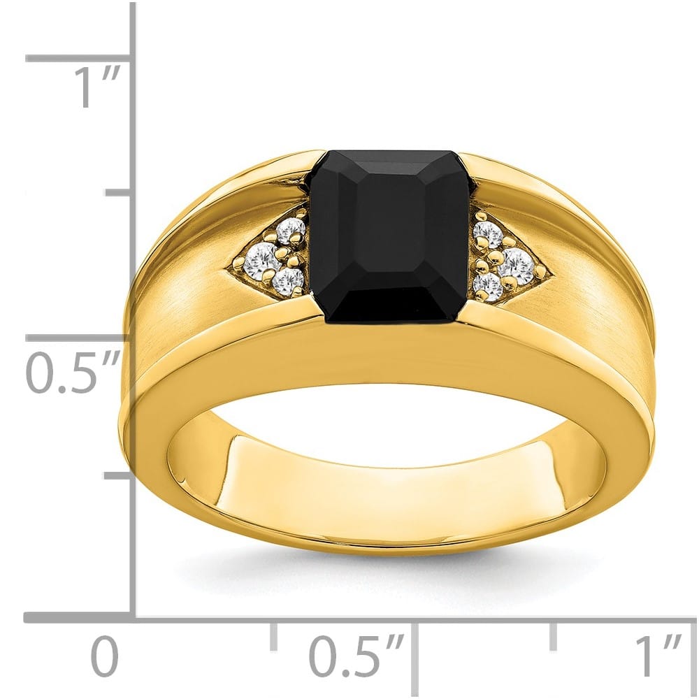 14k Yellow Gold IB Goodman Onyx and 1/10 Carat Diamond Men's Ring Stock Size 10 Ring Are Refundable