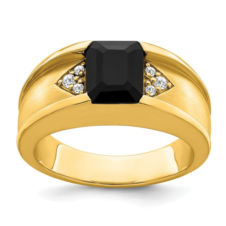 14k Yellow Gold IB Goodman Onyx and 1/10 Carat Diamond Men's Ring Stock Size 10 Ring Are Refundable