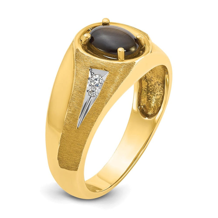 14k Yellow Gold IB Goodman Oval Black Sapphire Diamond Men's Ring