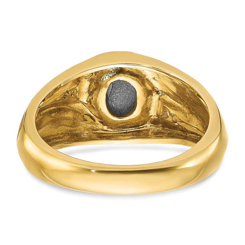 14k Yellow Gold IB Goodman Oval Black Sapphire Diamond Men's Ring