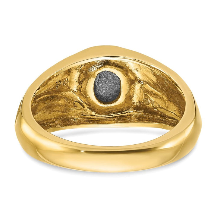14k Yellow Gold IB Goodman Oval Black Sapphire Diamond Men's Ring