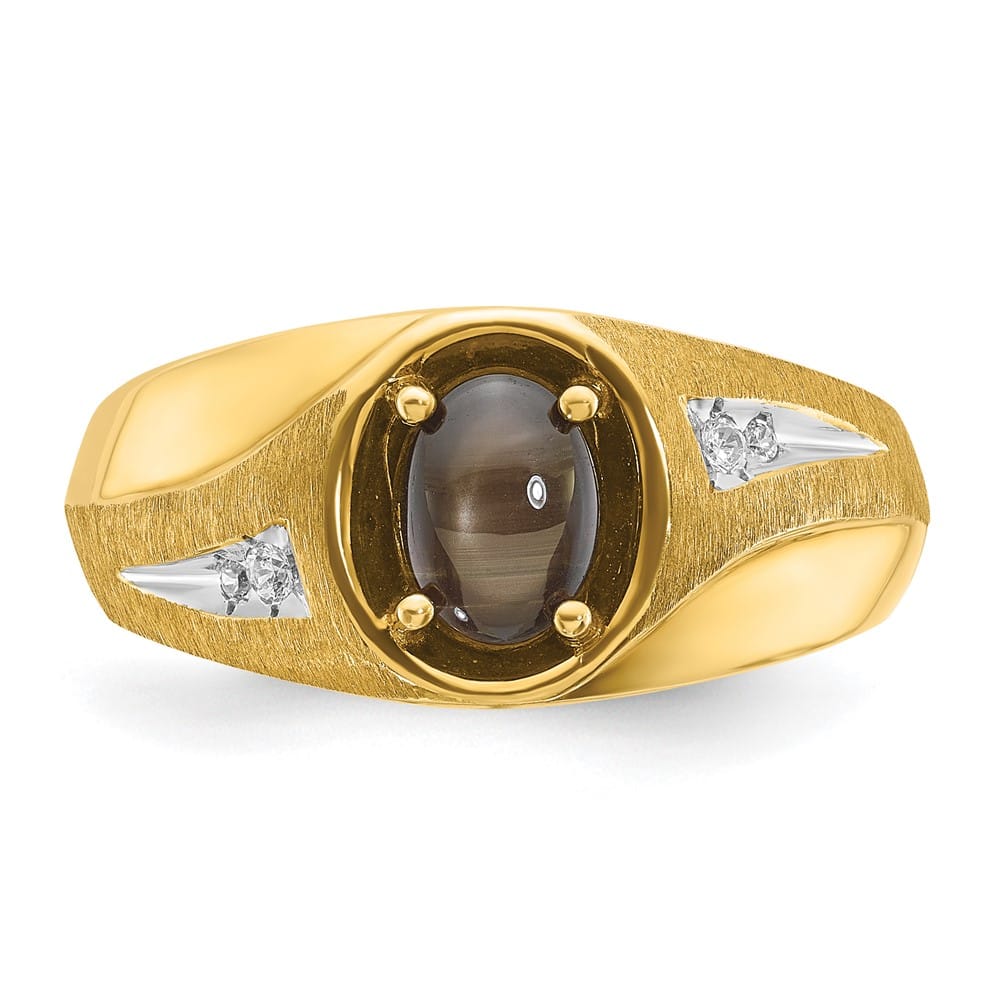 14k Yellow Gold IB Goodman Oval Black Sapphire Diamond Men's Ring
